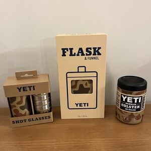 New YETI Flask, Shot Glasses and Colster Set in Wetlands Camo